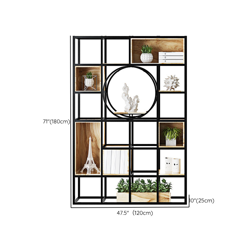 Metal and Wooden Home Shelf Bookcase Vertical Open Brown Book Shelf with Shelves