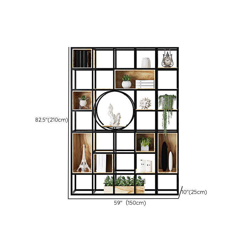 Metal and Wooden Home Shelf Bookcase Vertical Open Brown Book Shelf with Shelves