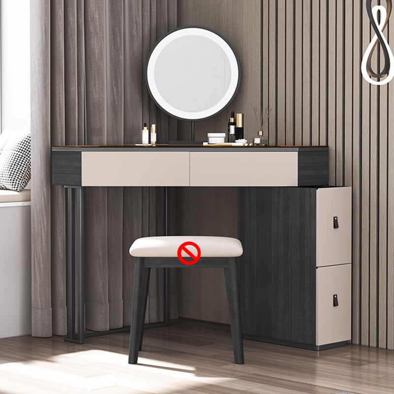 Modern Corner Vanity Table Stool and Mirror Set Glass Top 4-Drawer Dresser