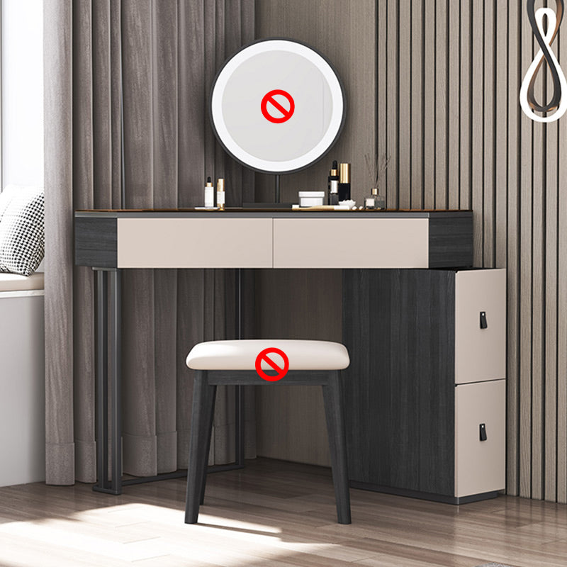 Modern Corner Vanity Table Stool and Mirror Set Glass Top 4-Drawer Dresser