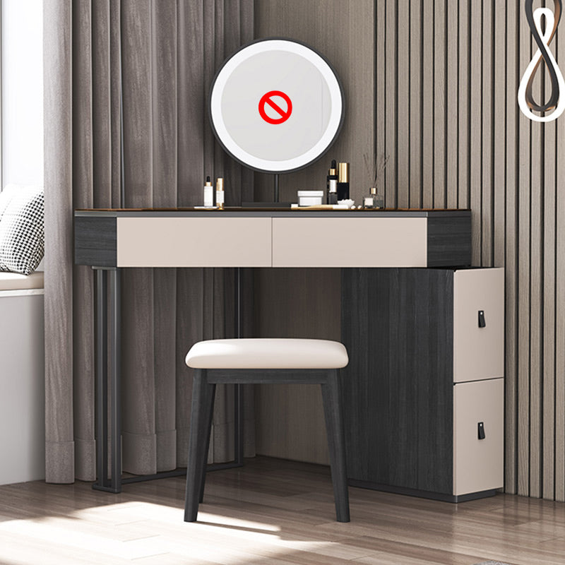 Modern Corner Vanity Table Stool and Mirror Set Glass Top 4-Drawer Dresser