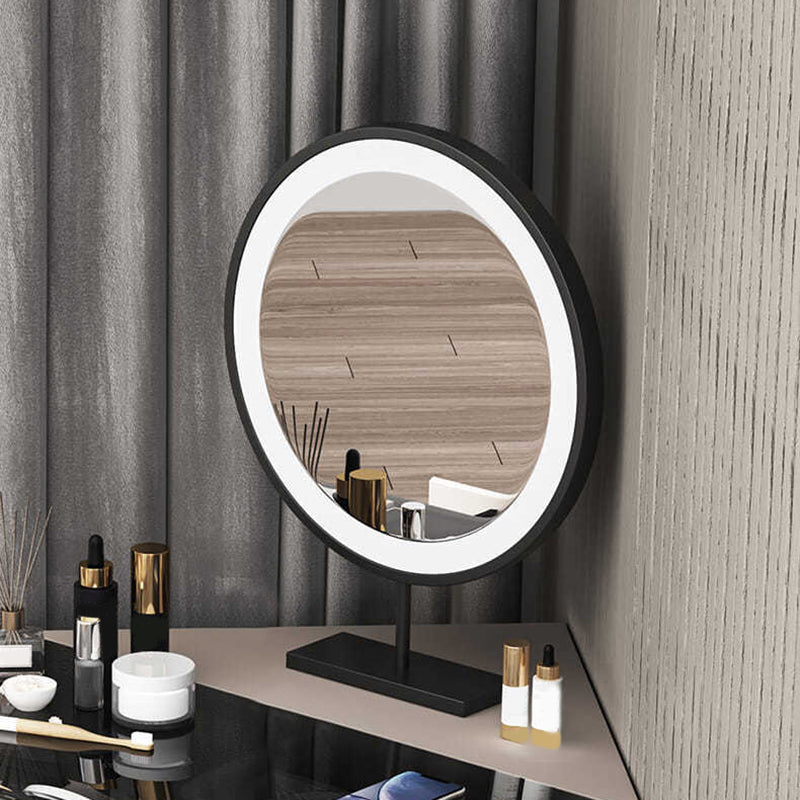 Modern Corner Vanity Table Stool and Mirror Set Glass Top 4-Drawer Dresser