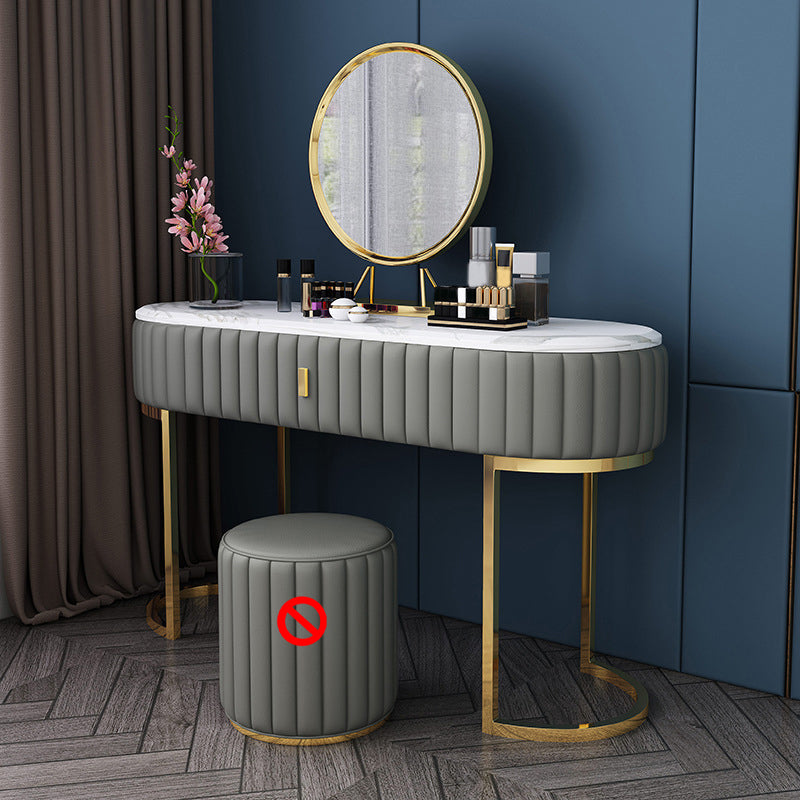 Stone Top Oval Vanity Table Mirrored Metal Makeup Dressing Table