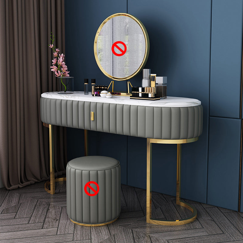 Stone Top Oval Vanity Table Mirrored Metal Makeup Dressing Table