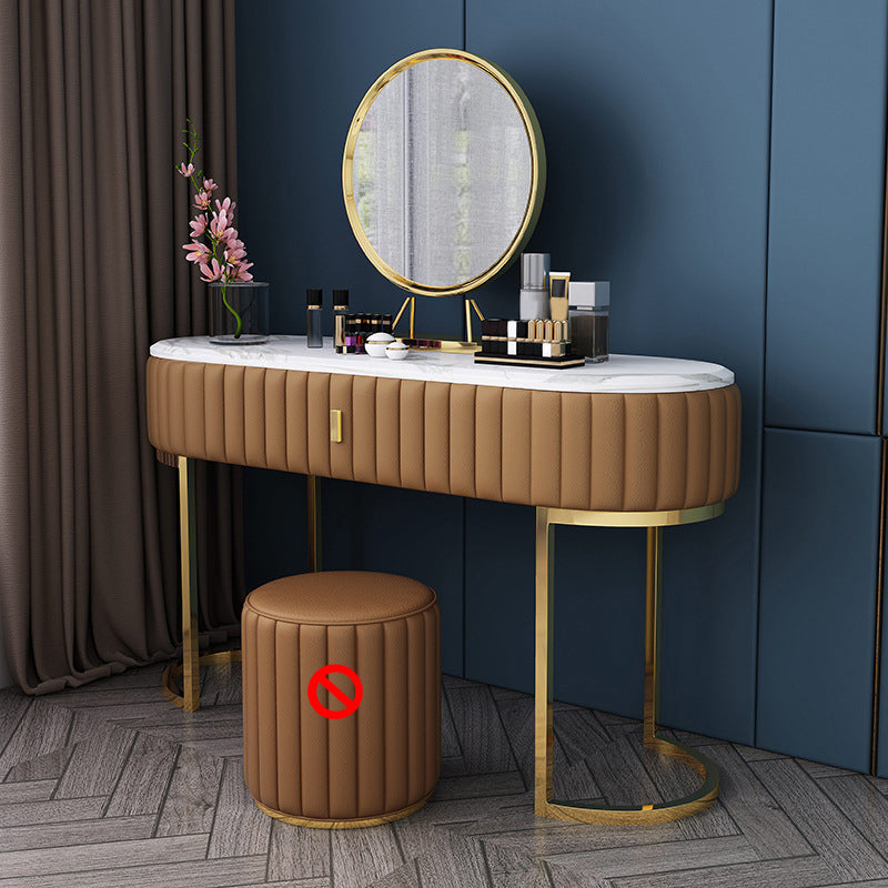 Stone Top Oval Vanity Table Mirrored Metal Makeup Dressing Table