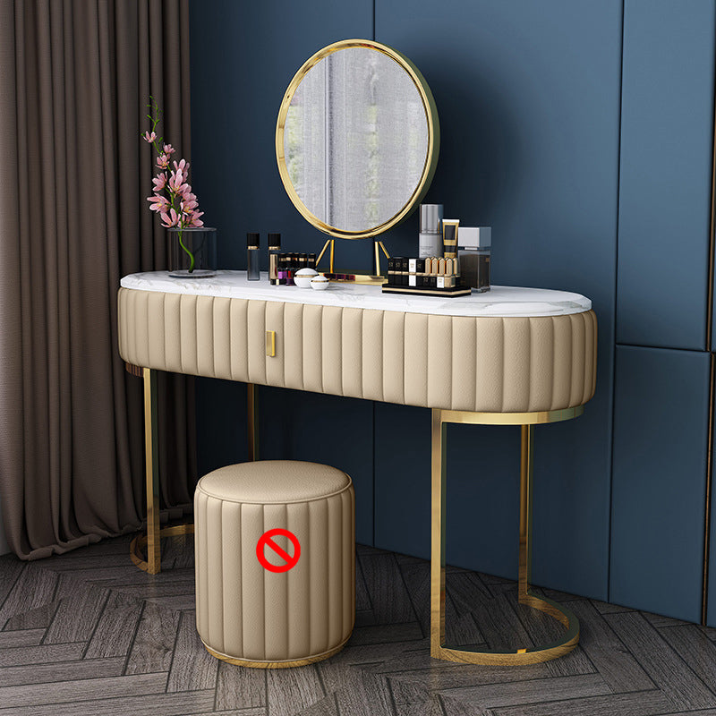 Stone Top Oval Vanity Table Mirrored Metal Makeup Dressing Table