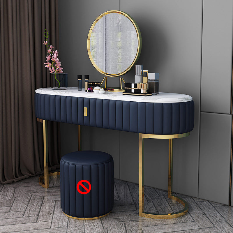 Stone Top Oval Vanity Table Mirrored Metal Makeup Dressing Table