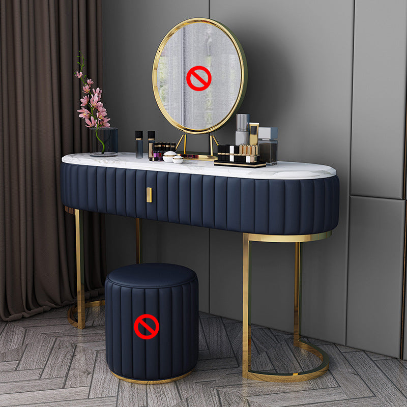 Stone Top Oval Vanity Table Mirrored Metal Makeup Dressing Table