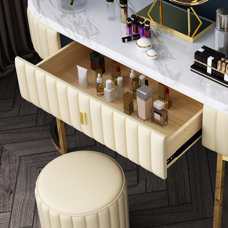 Stone Top Oval Vanity Table Mirrored Metal Makeup Dressing Table