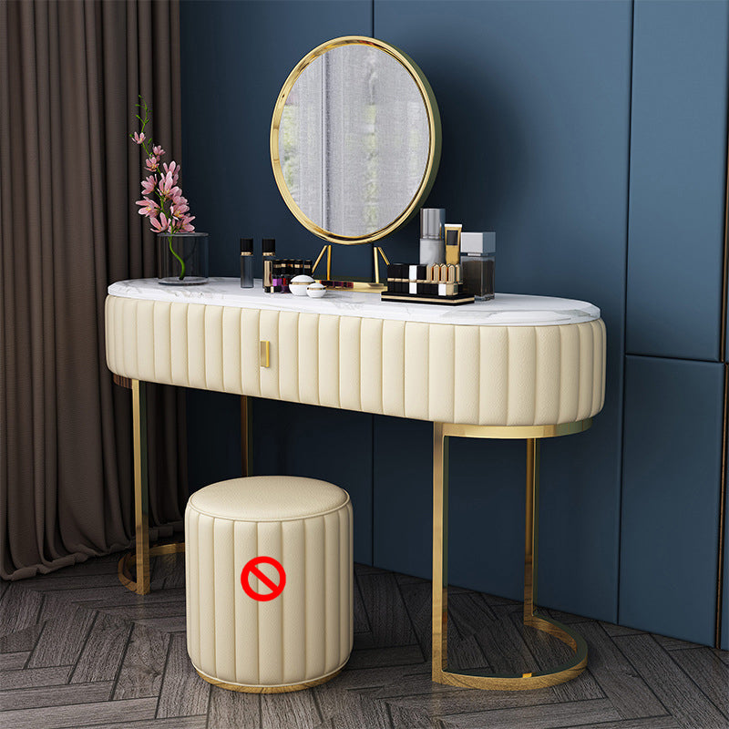 Stone Top Oval Vanity Table Mirrored Metal Makeup Dressing Table