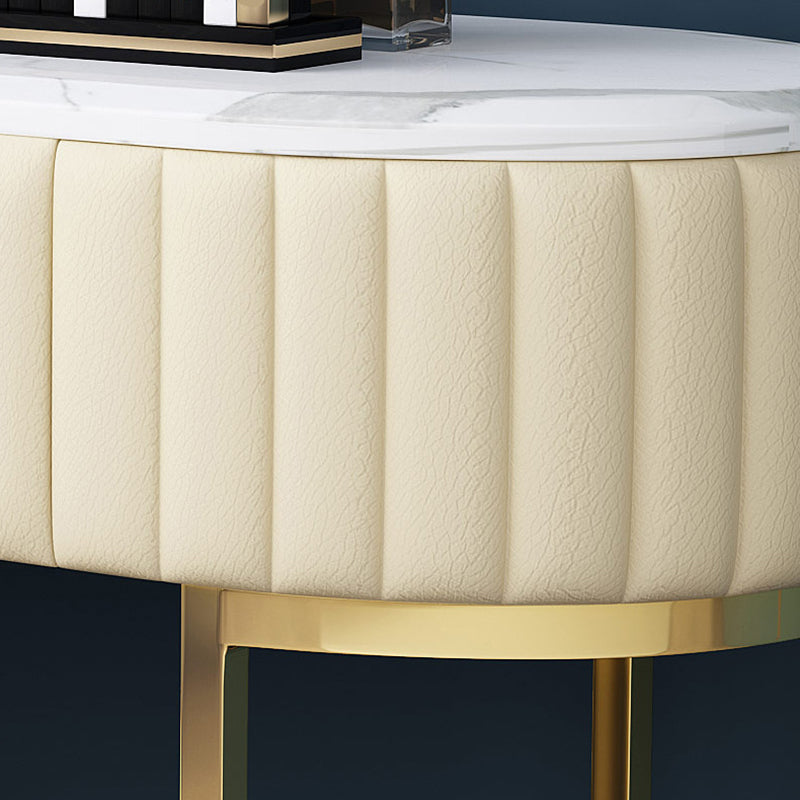 Stone Top Oval Vanity Table Mirrored Metal Makeup Dressing Table