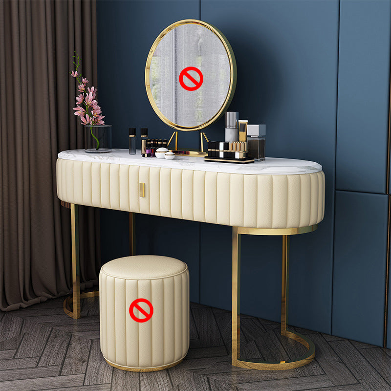 Stone Top Oval Vanity Table Mirrored Metal Makeup Dressing Table