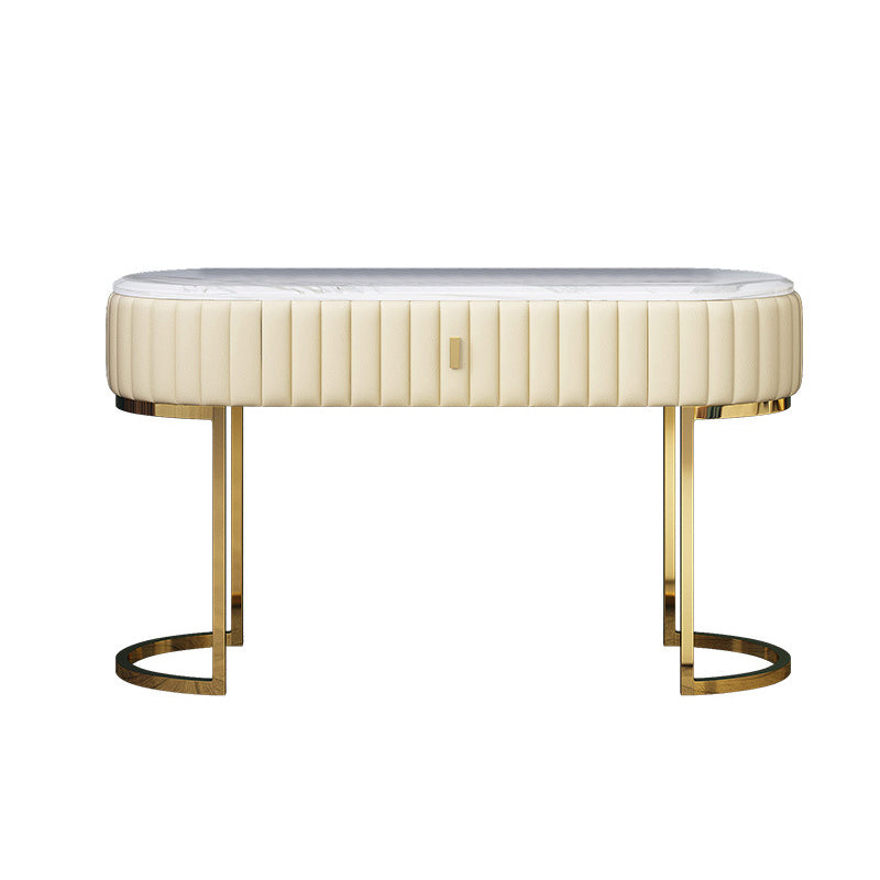 Stone Top Oval Vanity Table Mirrored Metal Makeup Dressing Table