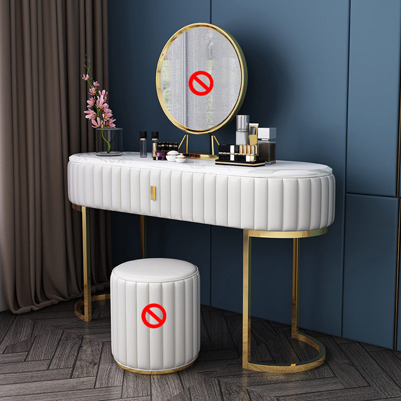 Stone Top Oval Vanity Table Mirrored Metal Makeup Dressing Table