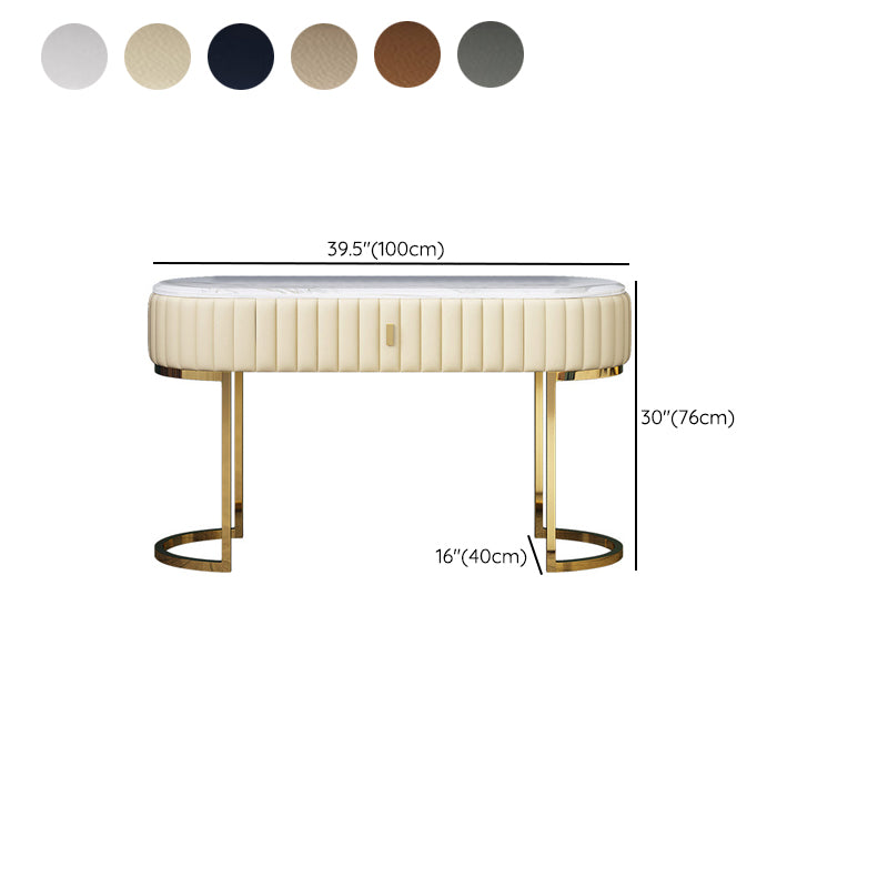 Stone Top Oval Vanity Table Mirrored Metal Makeup Dressing Table