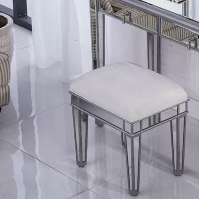 2 Drawers Mirrored Makeup Table and Stool Set Vanity for Women in Silver