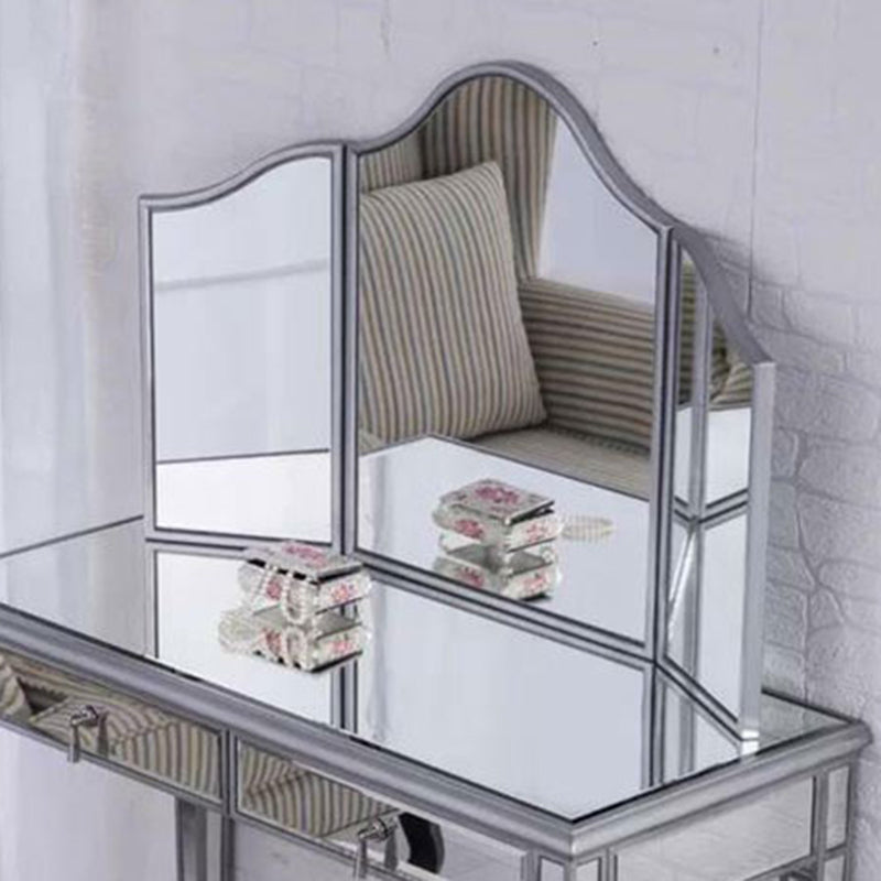 2 Drawers Mirrored Makeup Table and Stool Set Vanity for Women in Silver