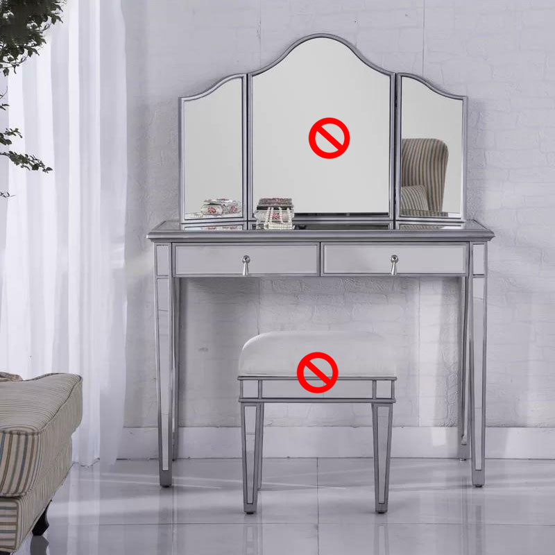 2 Drawers Mirrored Makeup Table and Stool Set Vanity for Women in Silver