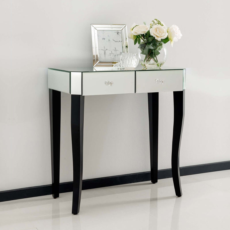 Tri-Folding Mirror Vanity Table Set 31.5" Wide 2-drawer Mirrored Vanity Desk