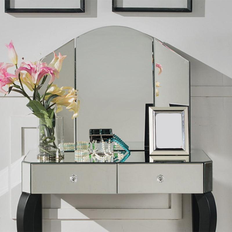Tri-Folding Mirror Vanity Table Set 31.5" Wide 2-drawer Mirrored Vanity Desk