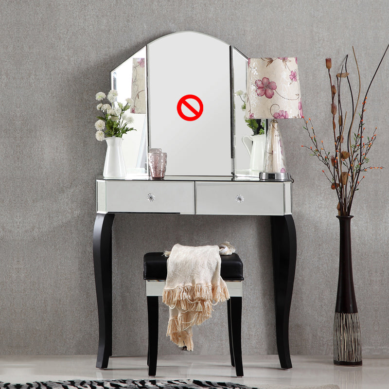 Tri-Folding Mirror Vanity Table Set 31.5" Wide 2-drawer Mirrored Vanity Desk