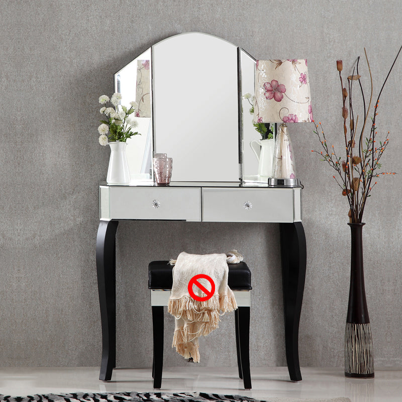 Tri-Folding Mirror Vanity Table Set 31.5" Wide 2-drawer Mirrored Vanity Desk