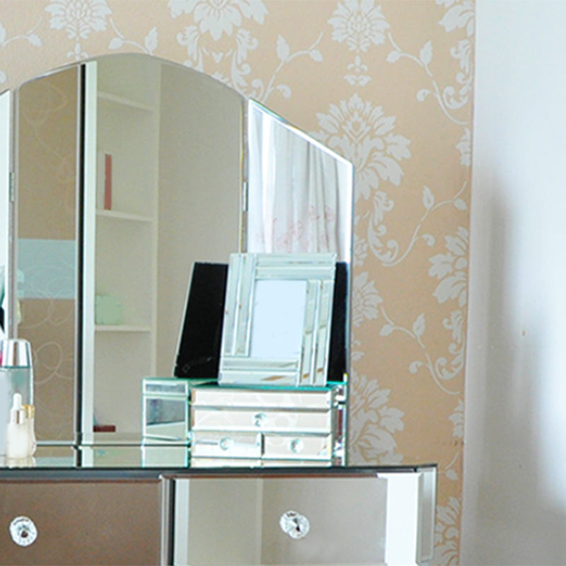 Tri-Folding Mirror Vanity Table Set 31.5" Wide 2-drawer Mirrored Vanity Desk