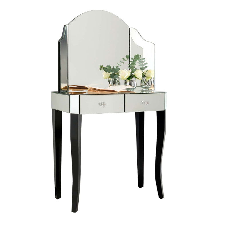 Tri-Folding Mirror Vanity Table Set 31.5" Wide 2-drawer Mirrored Vanity Desk