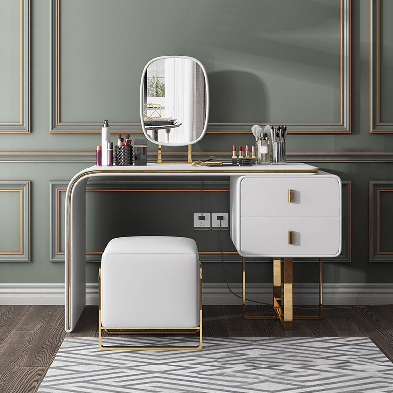 Faux Leather Vanity Table Set 28.7" H Glam 2 Drawers Vanity Makeup Table