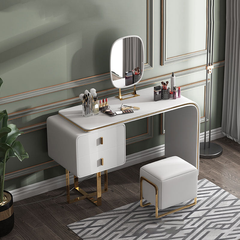 Faux Leather Vanity Table Set 28.7" H Glam 2 Drawers Vanity Makeup Table