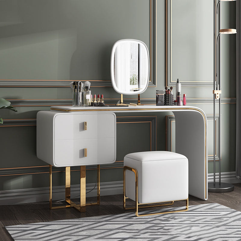 Faux Leather Vanity Table Set 28.7" H Glam 2 Drawers Vanity Makeup Table