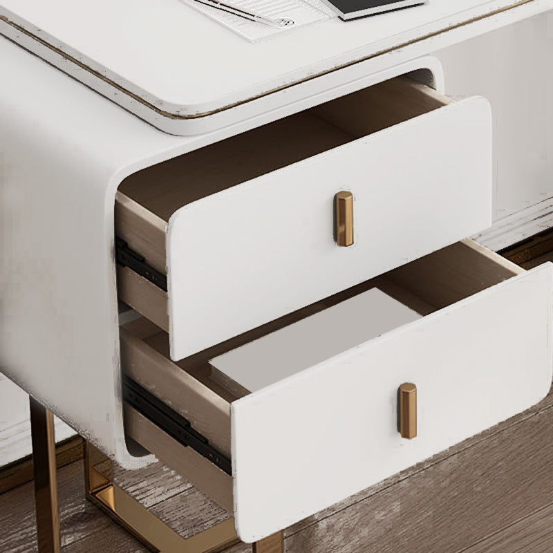 Faux Leather Vanity Table Set 28.7" H Glam 2 Drawers Vanity Makeup Table