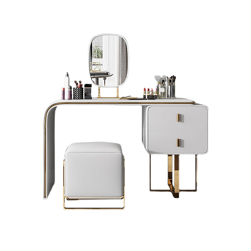 Faux Leather Vanity Table Set 28.7" H Glam 2 Drawers Vanity Makeup Table