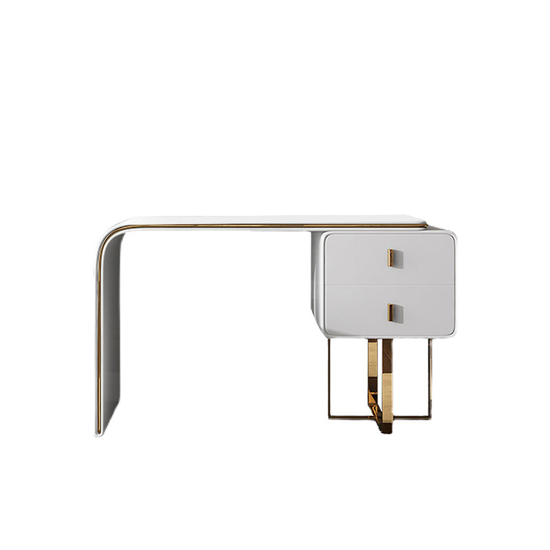 Faux Leather Vanity Table Set 28.7" H Glam 2 Drawers Vanity Makeup Table