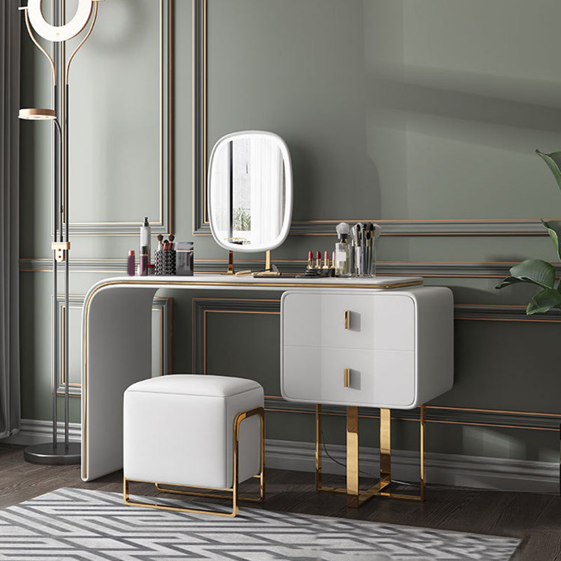 Faux Leather Vanity Table Set 28.7" H Glam 2 Drawers Vanity Makeup Table