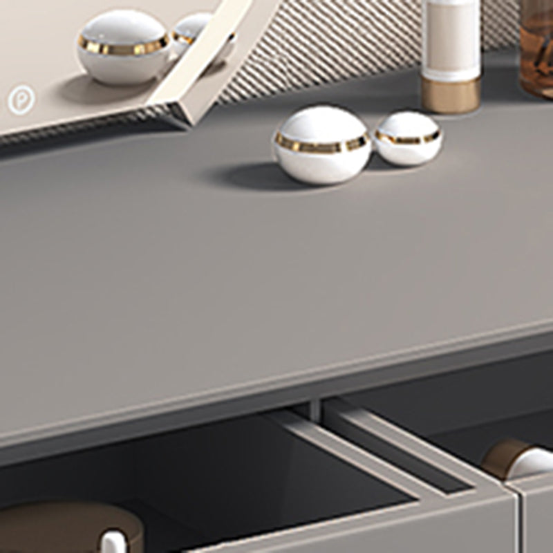 Gray Wood Vanity Desk Modern Simple 2 Drawers Dresser with Stool - 29.5" H