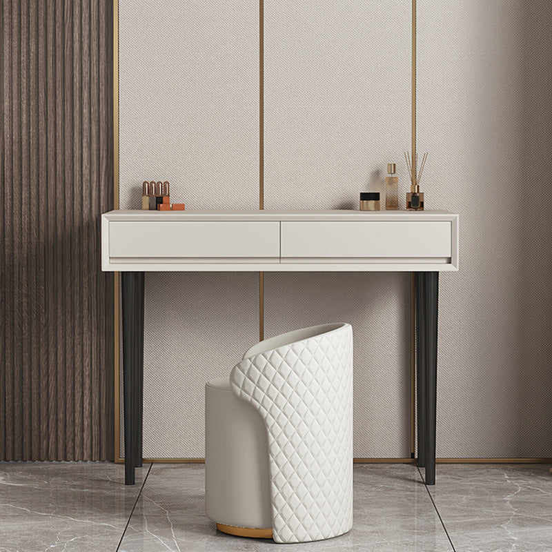 Contemporary 2-Drawer Wood Vanity Makeup Dressing Table in White with Stool
