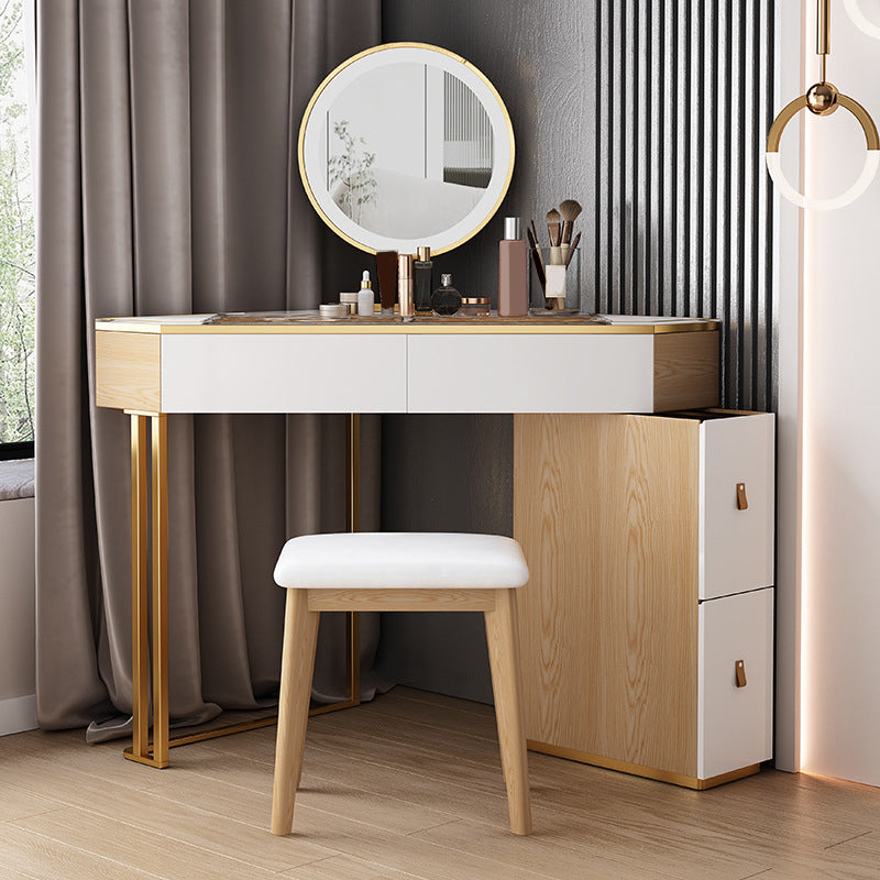 4-Drawers Mirrored Dressing Table Glass Top Make-up Vanity Stool Set