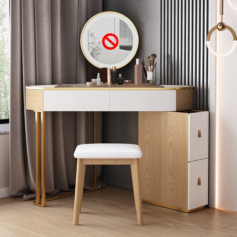 4-Drawers Mirrored Dressing Table Glass Top Make-up Vanity Stool Set