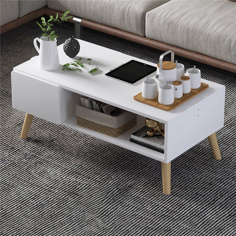 16.53"H Rectangle Wood Coffee Table 4 Legs Cocktail Table with Storage