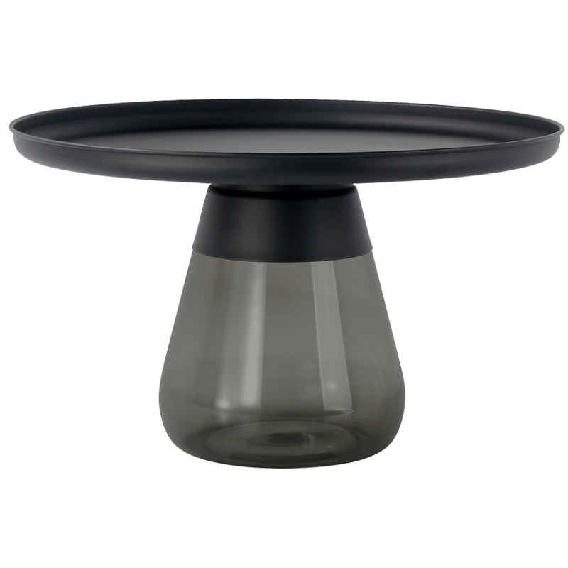 Round Metal Tray Top Coffee Table Glass Pedestal Cocktail Table
