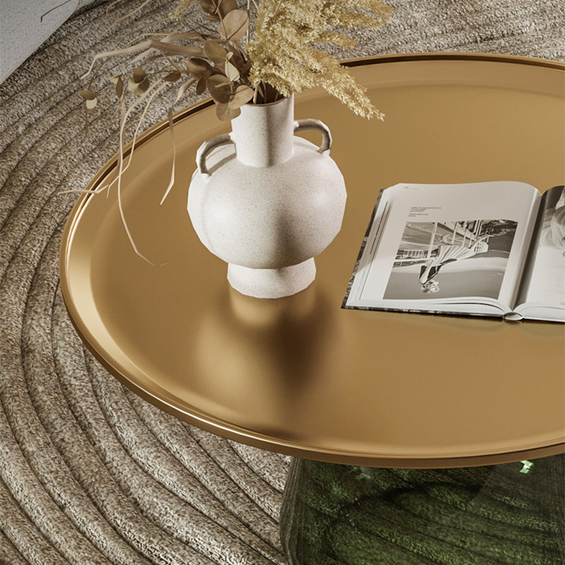 Round Metal Tray Top Coffee Table Glass Pedestal Cocktail Table