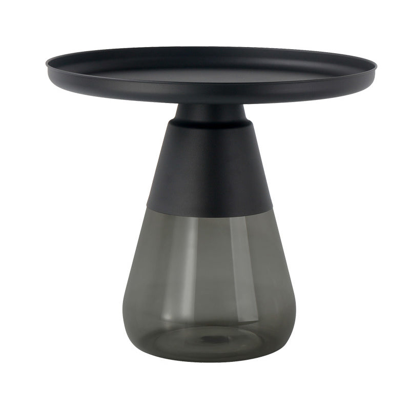 Round Metal Tray Top Coffee Table Glass Pedestal Cocktail Table
