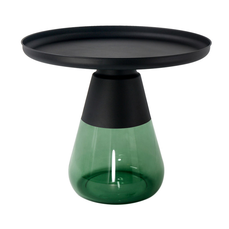 Round Metal Tray Top Coffee Table Glass Pedestal Cocktail Table