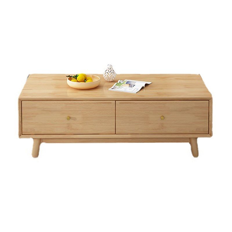 Wooden Coffee Table with 2 Drawers and 4 Wooden Legs in Brone for Living Room