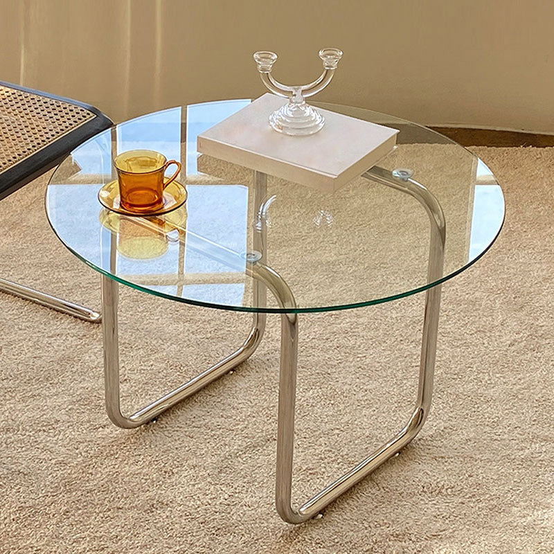 Modern Glass Coffee Table with Sled Stainless Steel Base Cocktail Table