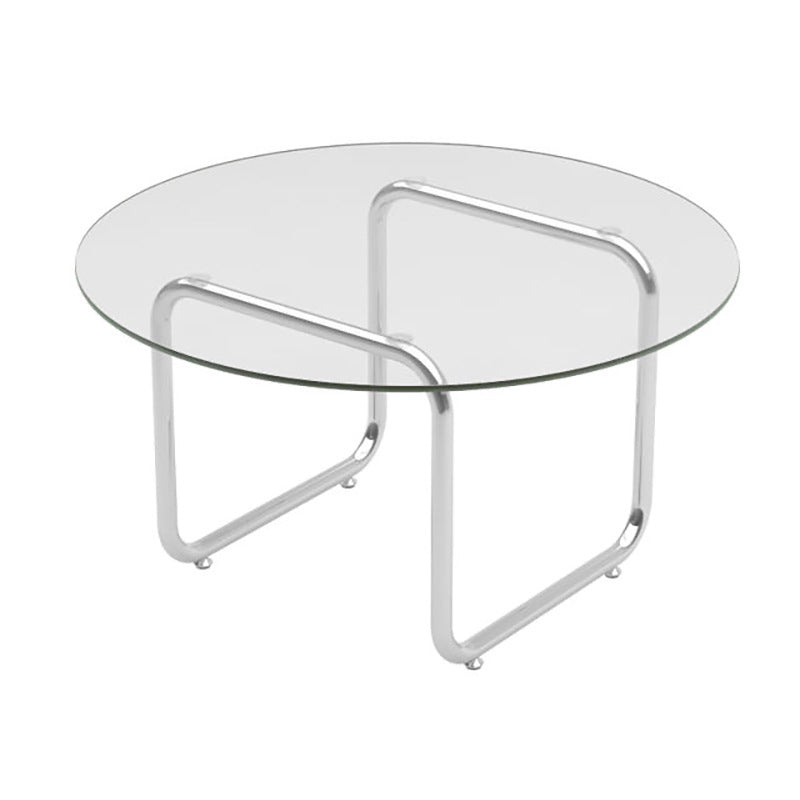 Modern Glass Coffee Table with Sled Stainless Steel Base Cocktail Table