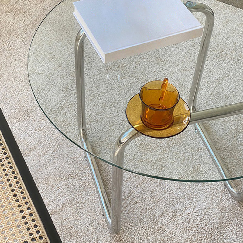 Modern Glass Coffee Table with Sled Stainless Steel Base Cocktail Table