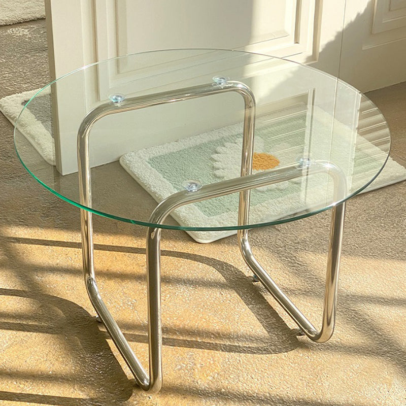 Modern Glass Coffee Table with Sled Stainless Steel Base Cocktail Table