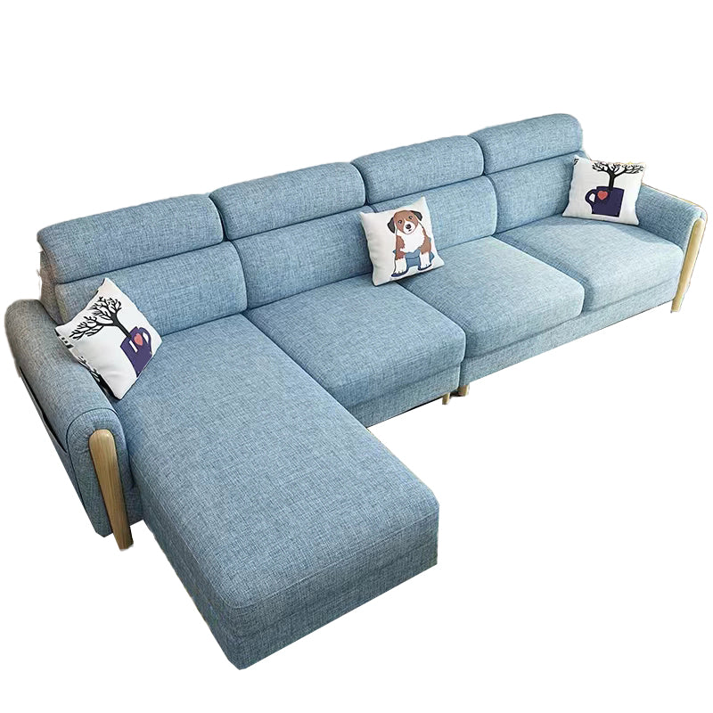 Modern 35.43 " H Blue Cotton Blend Square Arm Sofa & Chaise with Storage